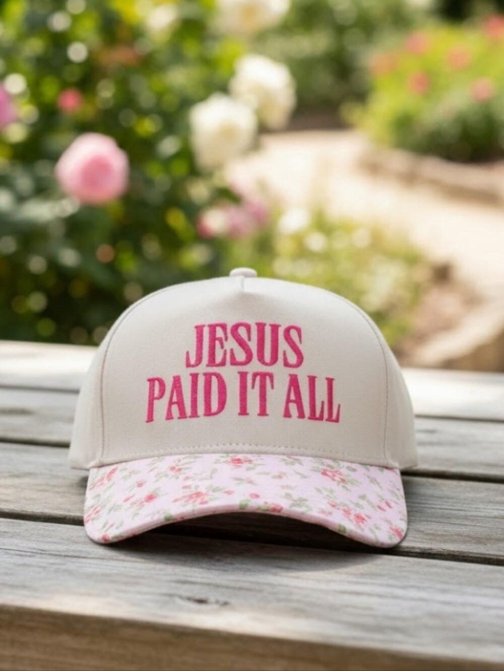 New! Jesus Paid It All Floral Pink Baseball Cap Hat